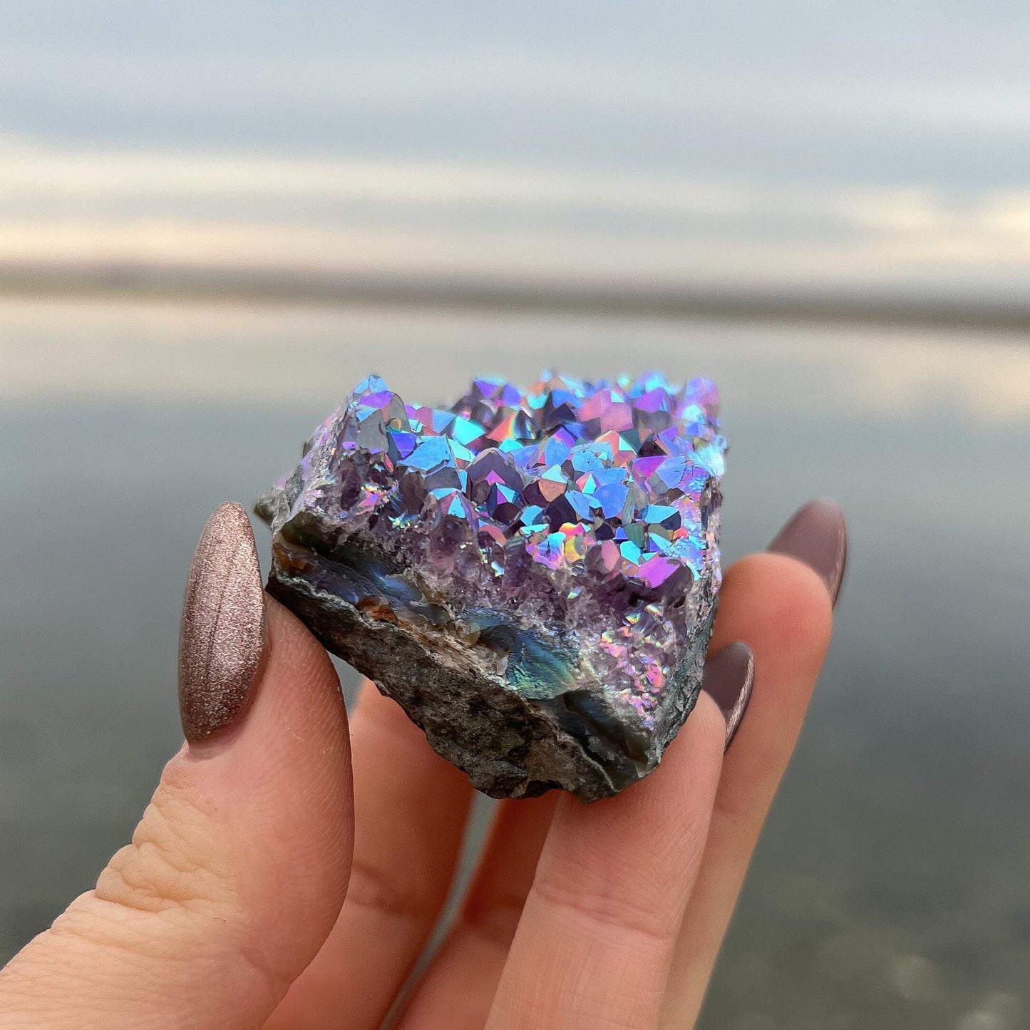 Rainbow Aura Amethyst Cluster