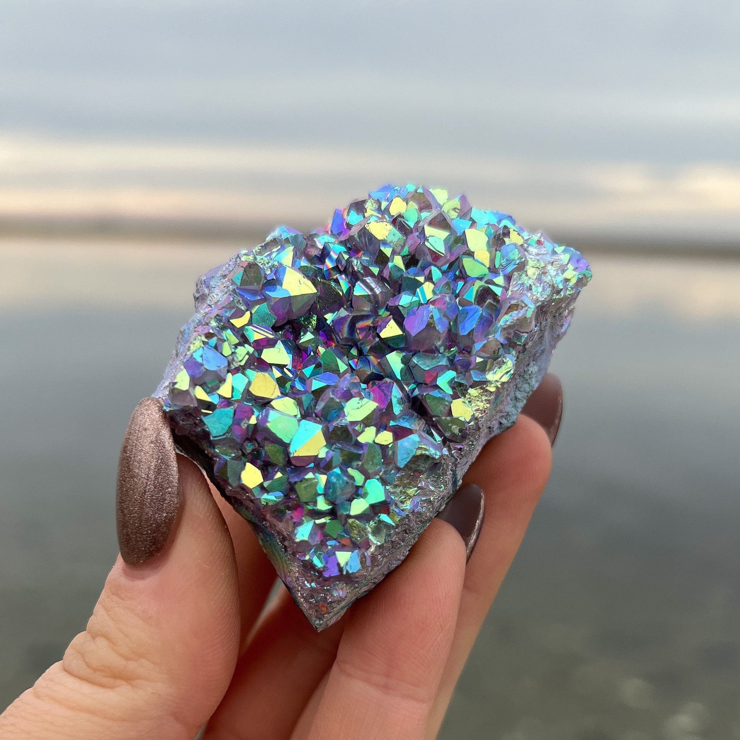 Rainbow Aura Amethyst Cluster