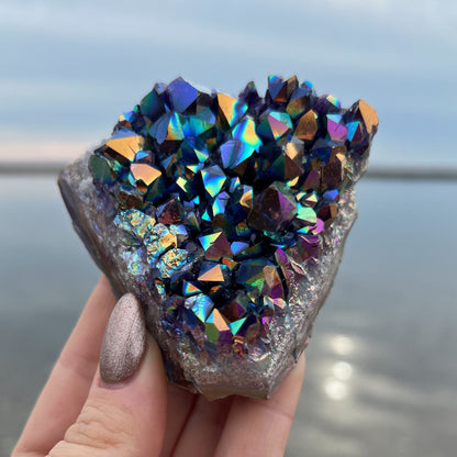 Rainbow Aura Amethyst Standing Cluster
