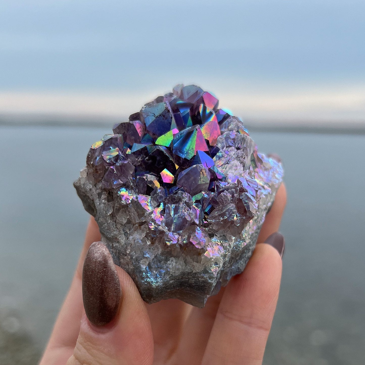 Rainbow Aura Amethyst Cluster