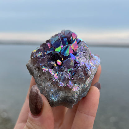 Rainbow Aura Amethyst Cluster