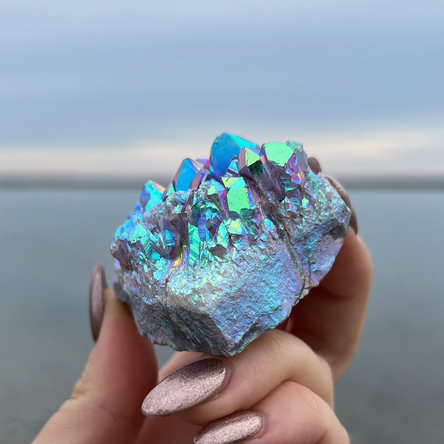 Rainbow Aura Amethyst Cluster