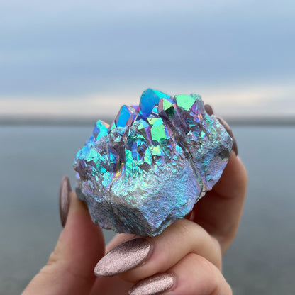 Rainbow Aura Amethyst Cluster