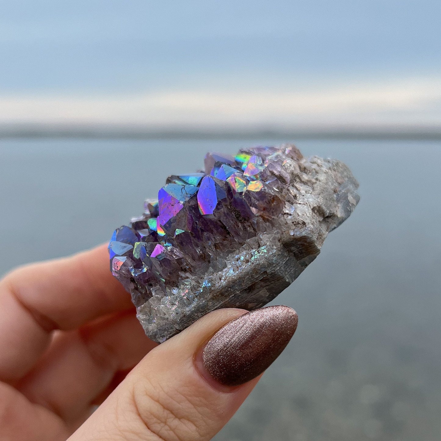 Rainbow Aura Amethyst Cluster