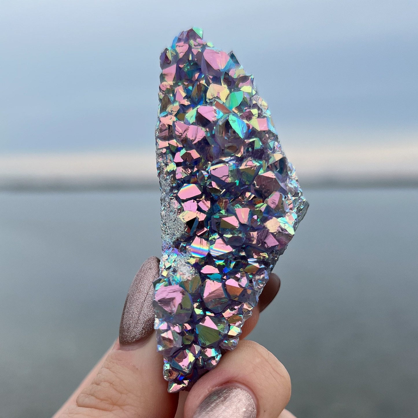 Rainbow Aura Amethyst Cluster