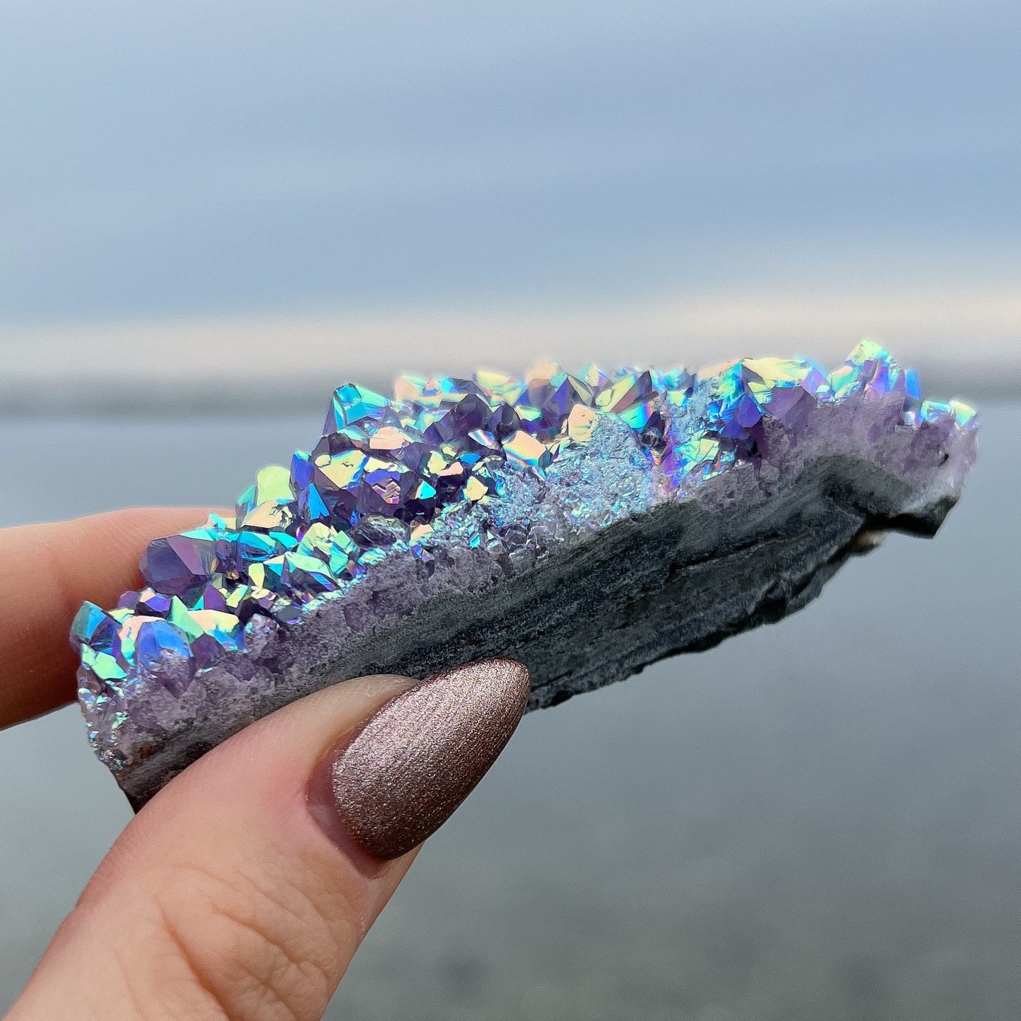Rainbow Aura Amethyst Cluster