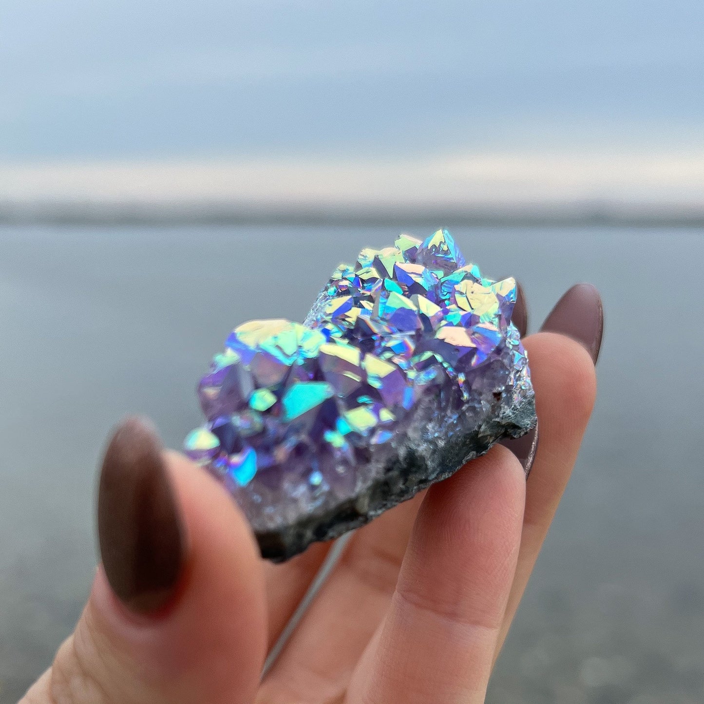 Rainbow Aura Amethyst Cluster