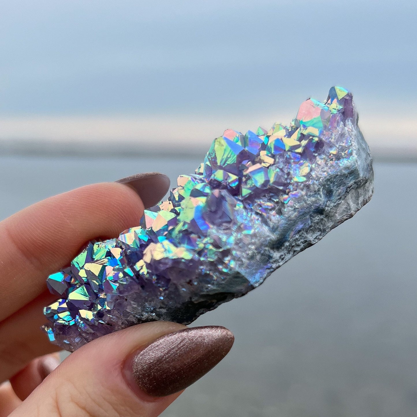 Rainbow Aura Amethyst Cluster