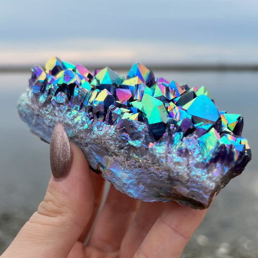 Rainbow Aura Amethyst Standing Cluster