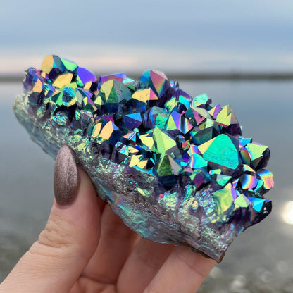 Rainbow Aura Amethyst Standing Cluster