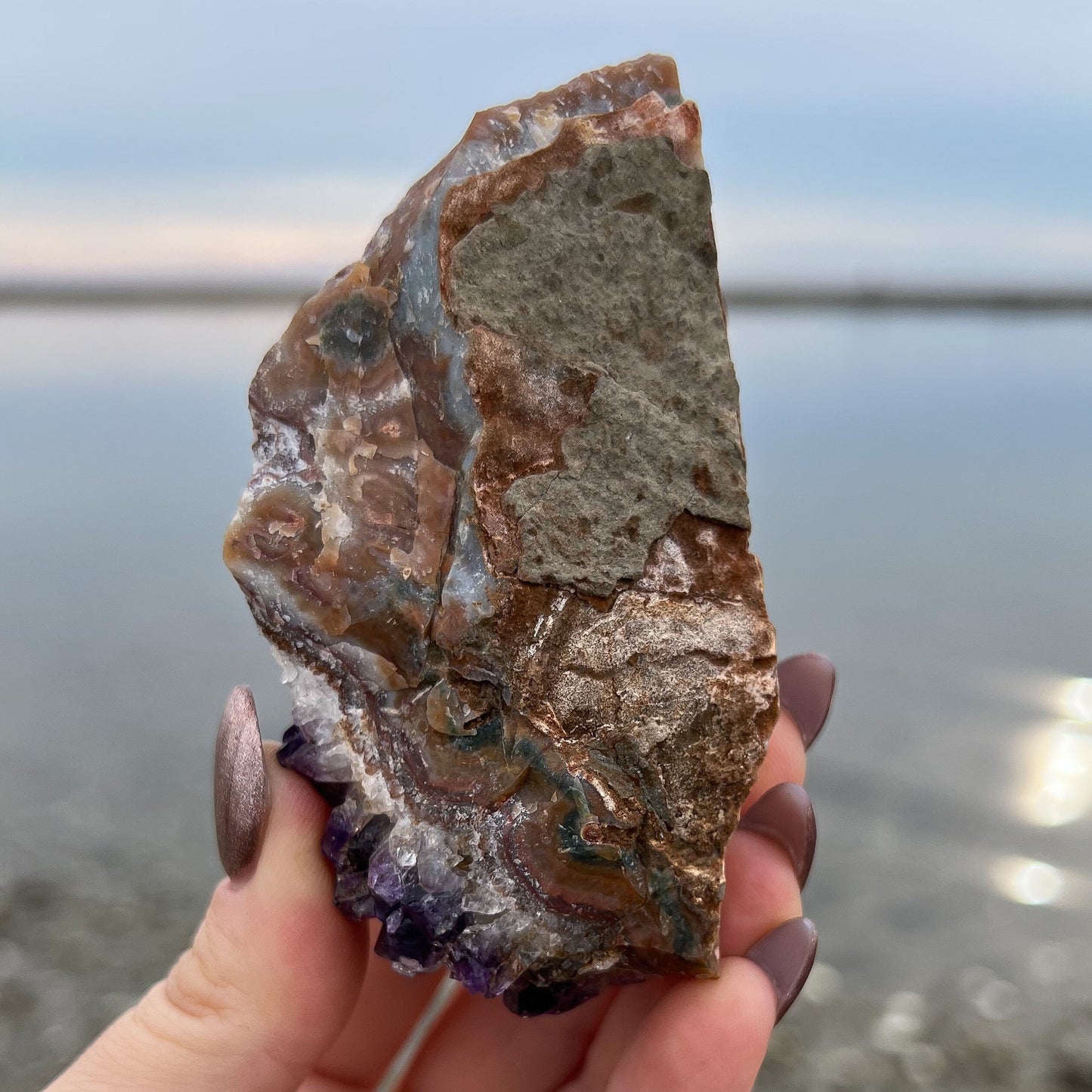 Rainbow Aura Amethyst Standing Cluster