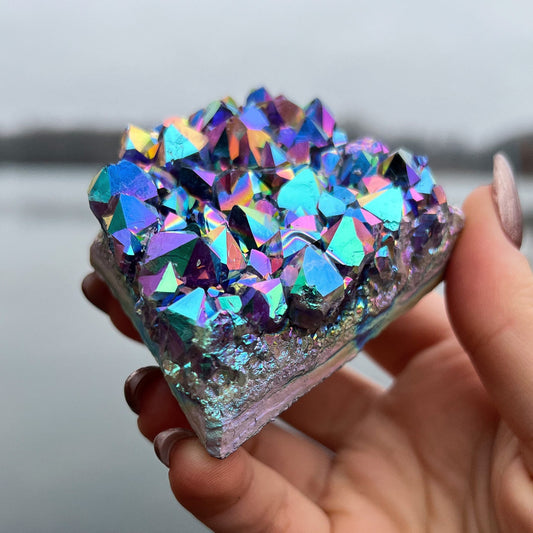 Rainbow Aura Amethyst Standing Cluster