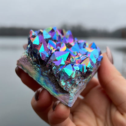 Rainbow Aura Amethyst Standing Cluster