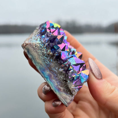 Rainbow Aura Amethyst Standing Cluster