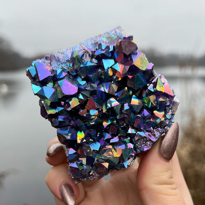 Rainbow Aura Amethyst Standing Cluster