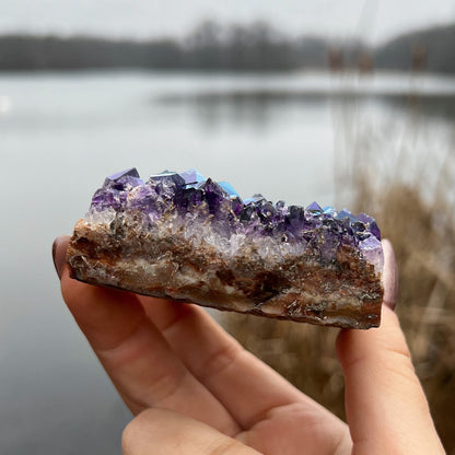 Rainbow Aura Amethyst Standing Cluster