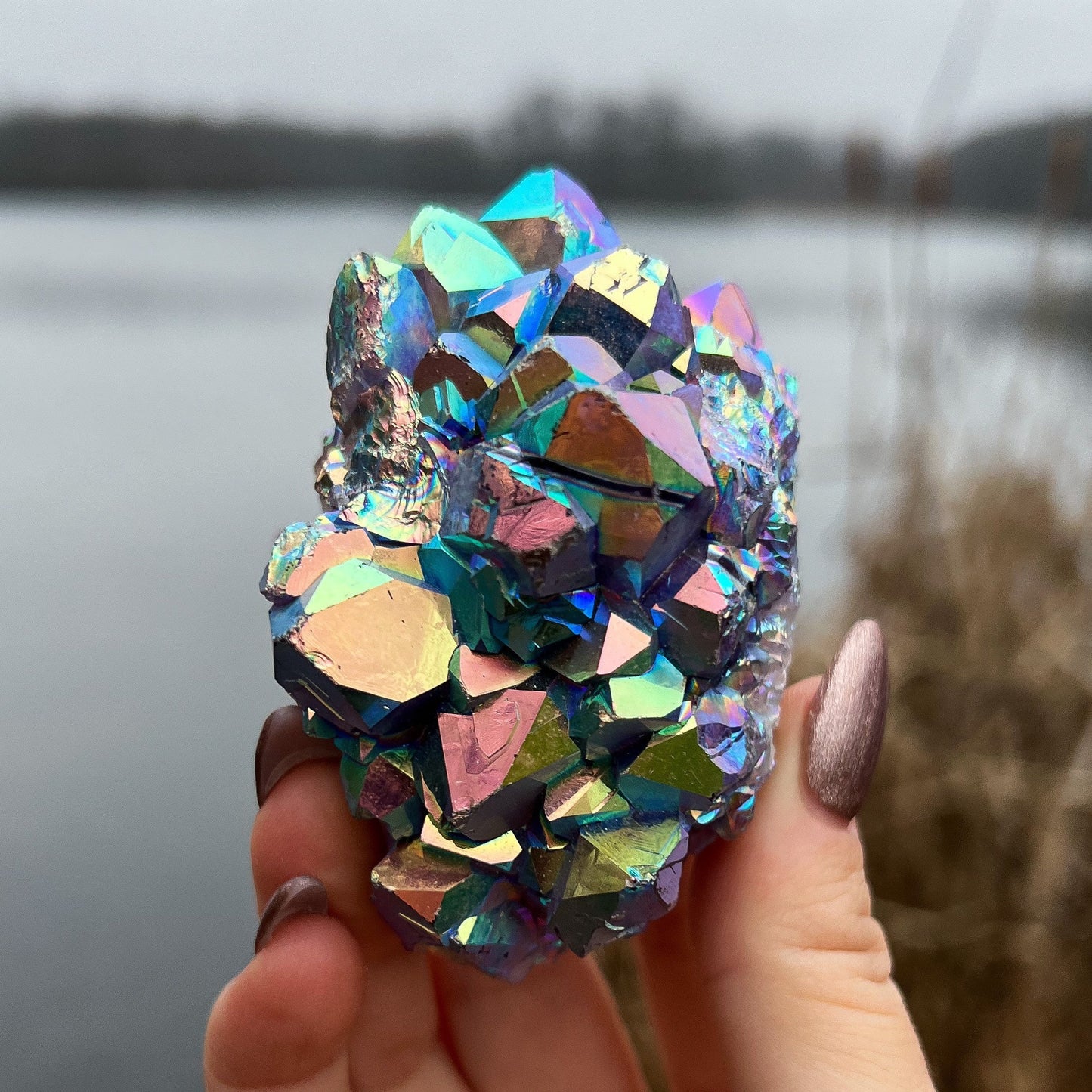 Rainbow Aura Amethyst Cluster