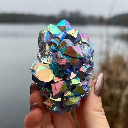 Rainbow Aura Amethyst Cluster