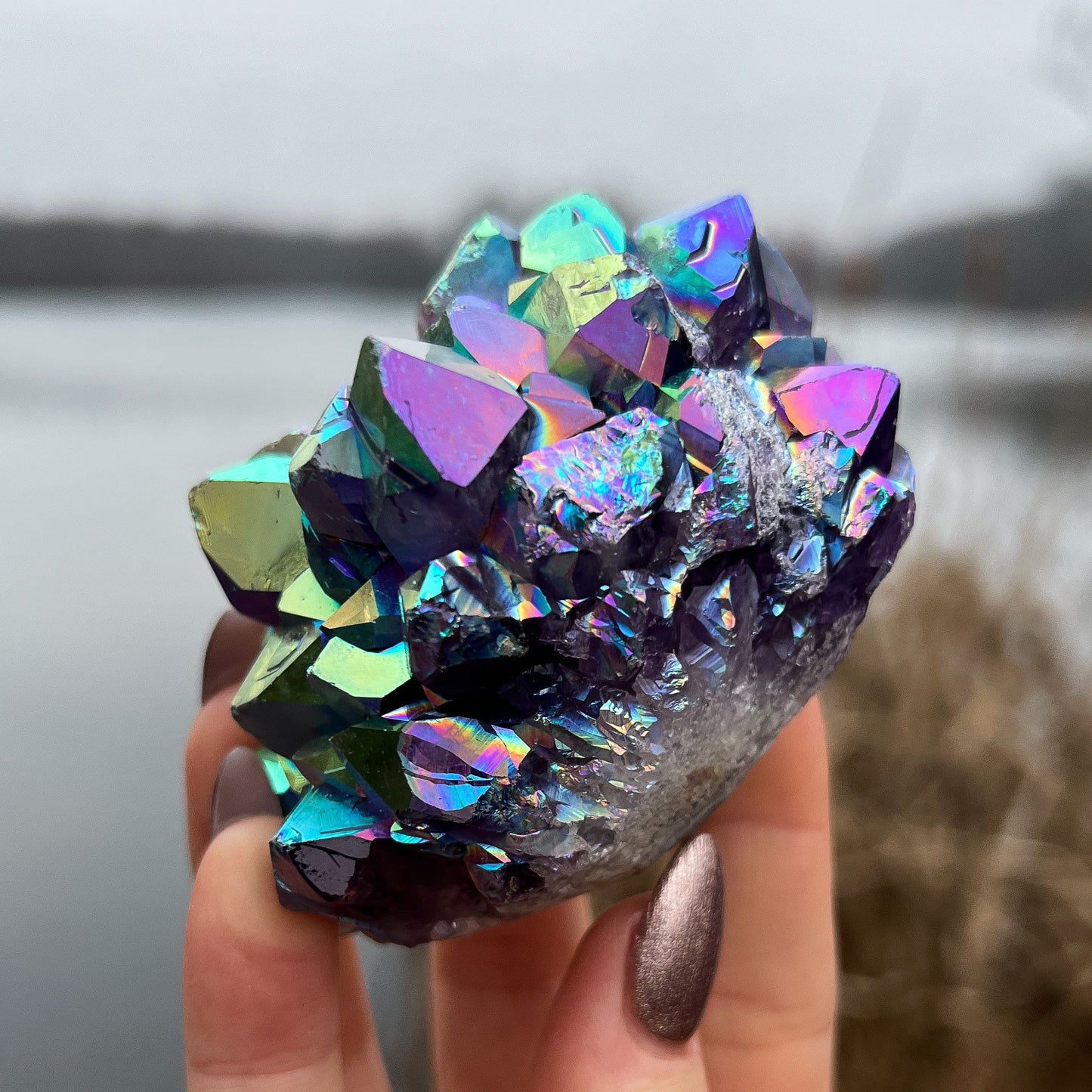 Rainbow Aura Amethyst Cluster