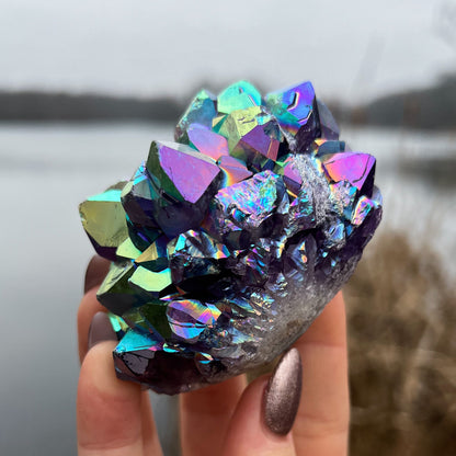 Rainbow Aura Amethyst Cluster