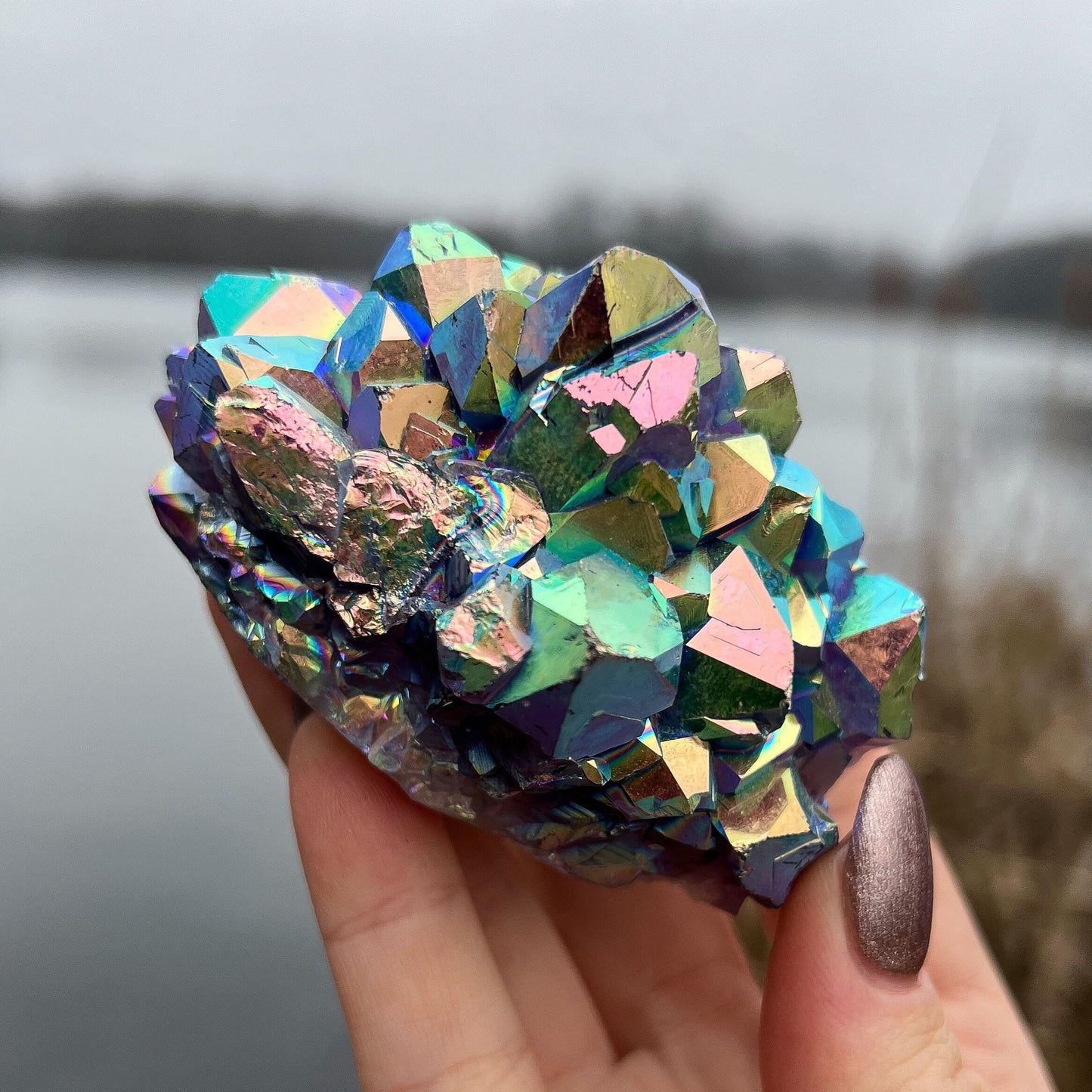 Rainbow Aura Amethyst Cluster