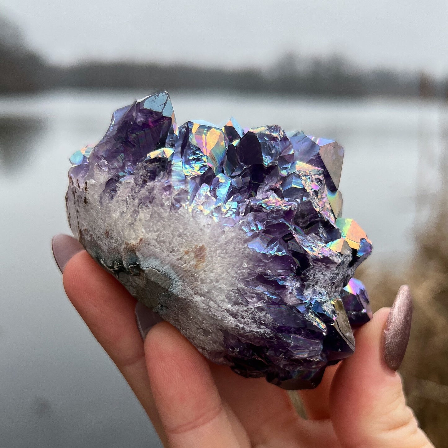 Rainbow Aura Amethyst Cluster