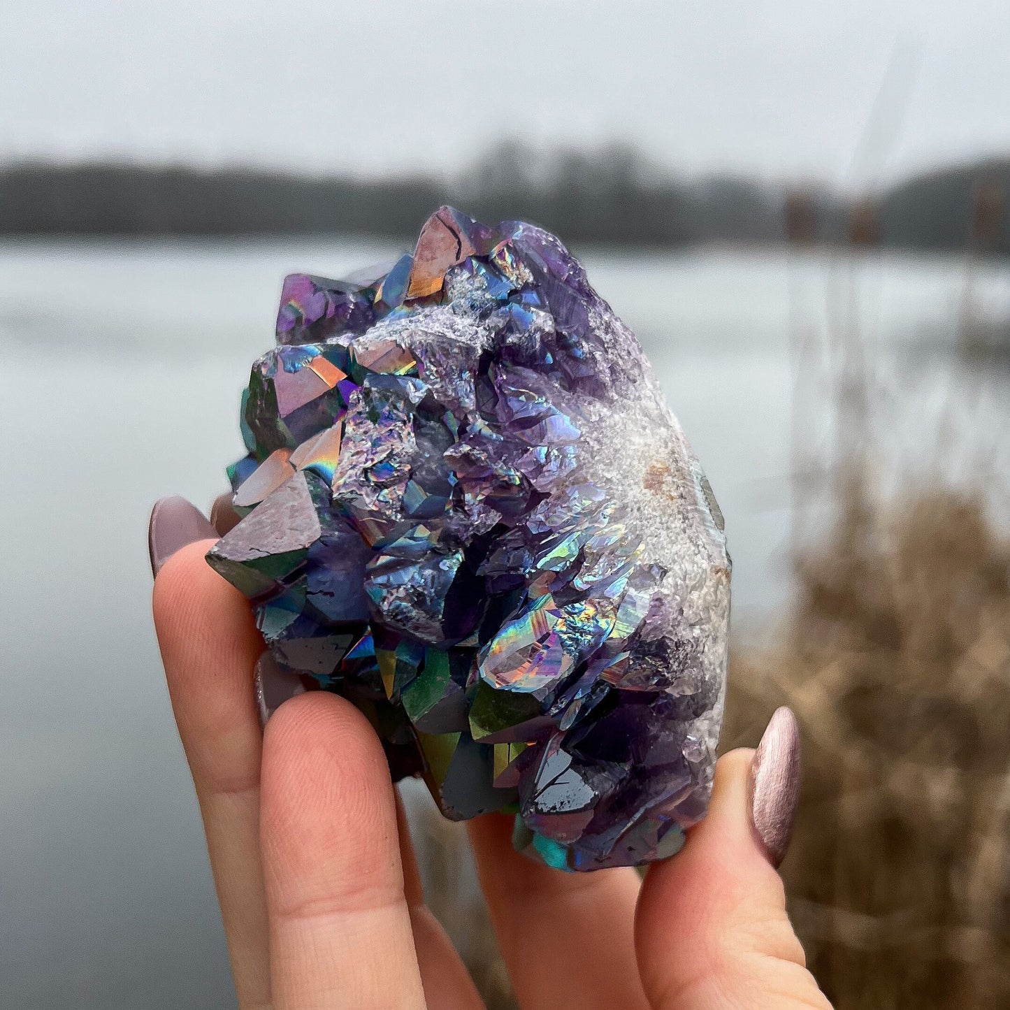 Rainbow Aura Amethyst Cluster