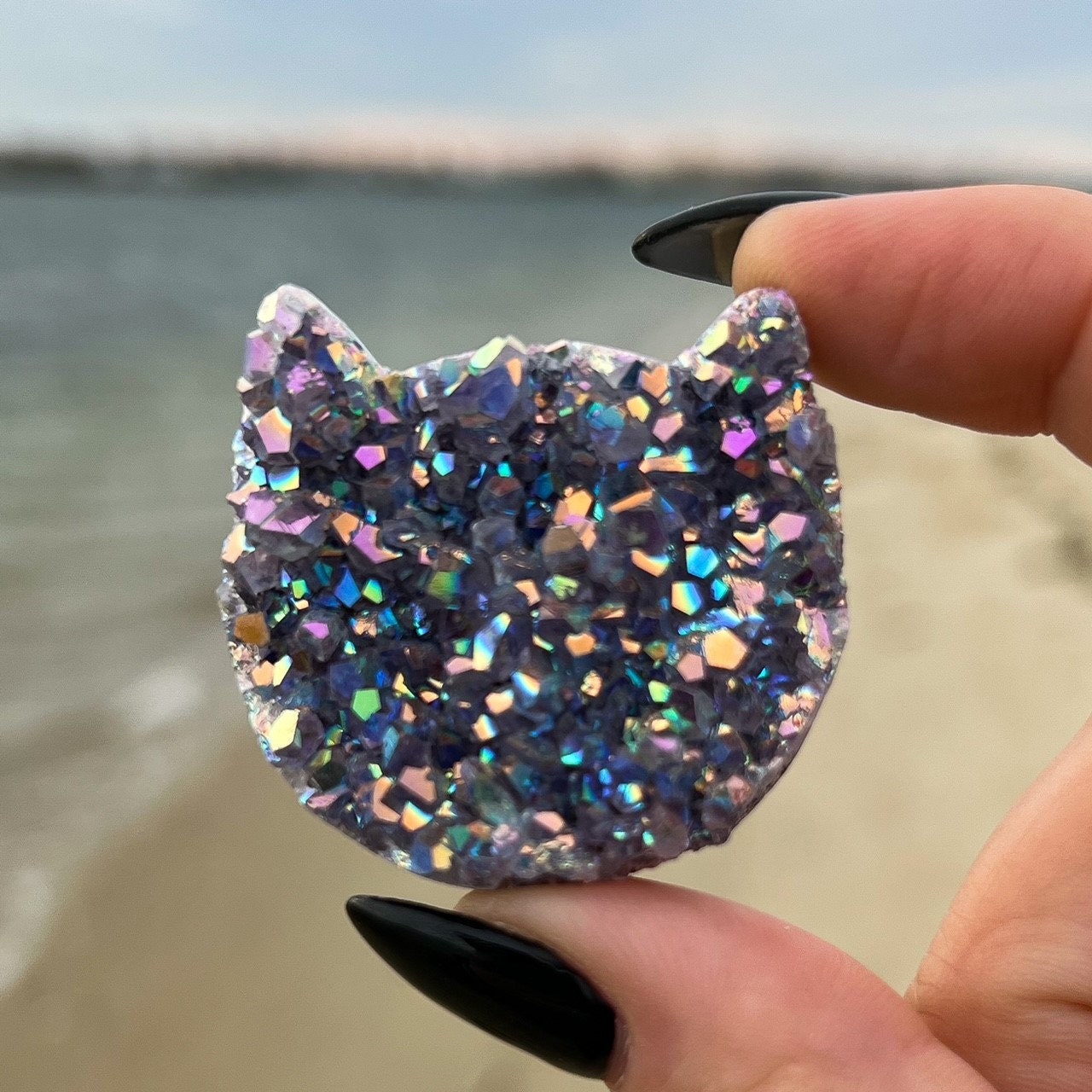 Rainbow Aura Amethyst Cat