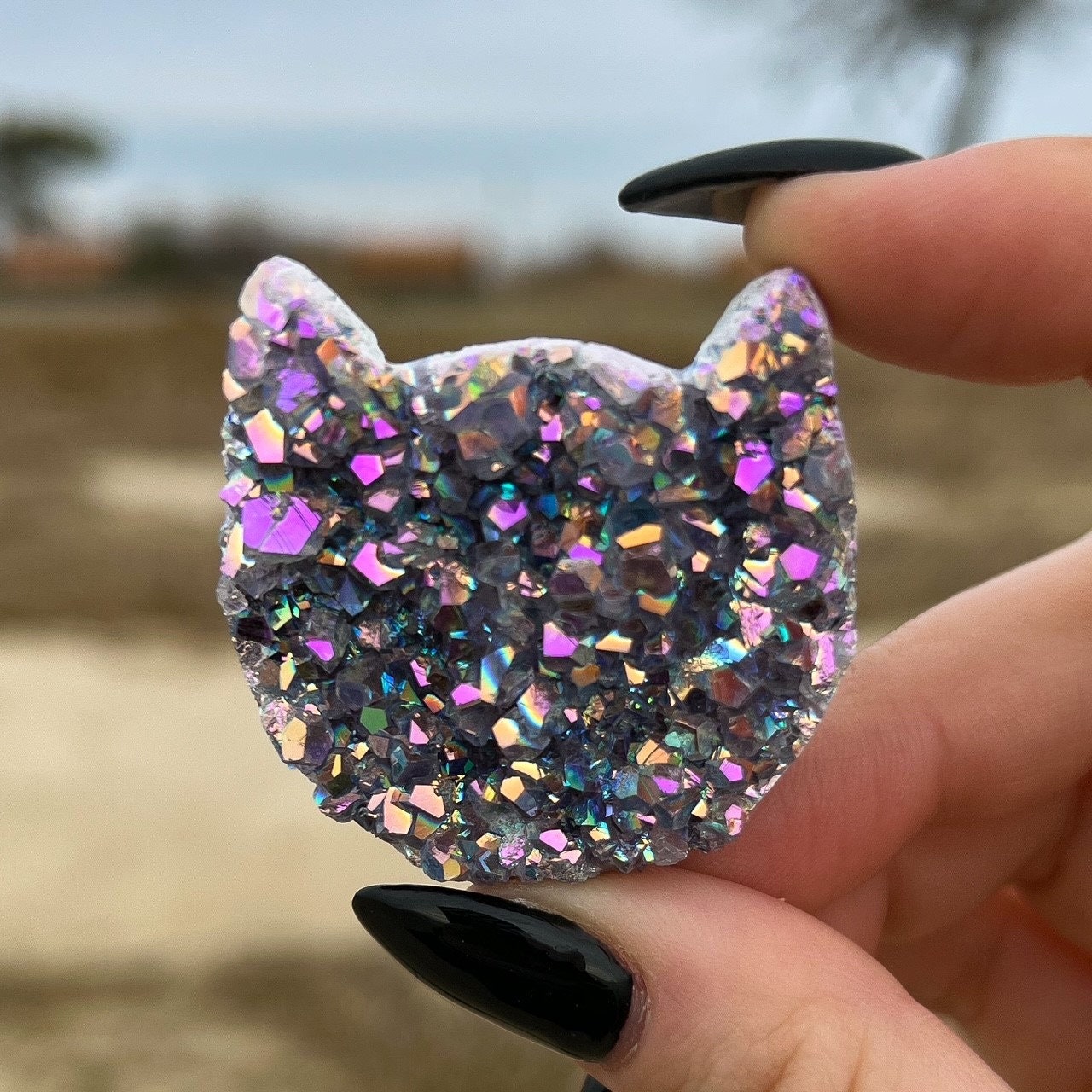 Rainbow Aura Amethyst Cat