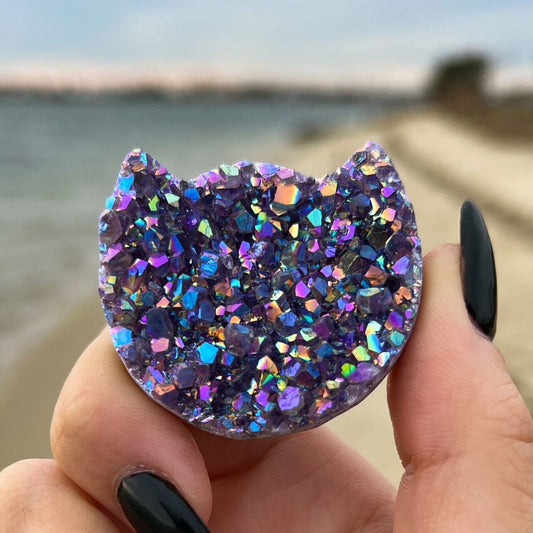 Rainbow Aura Amethyst Cat