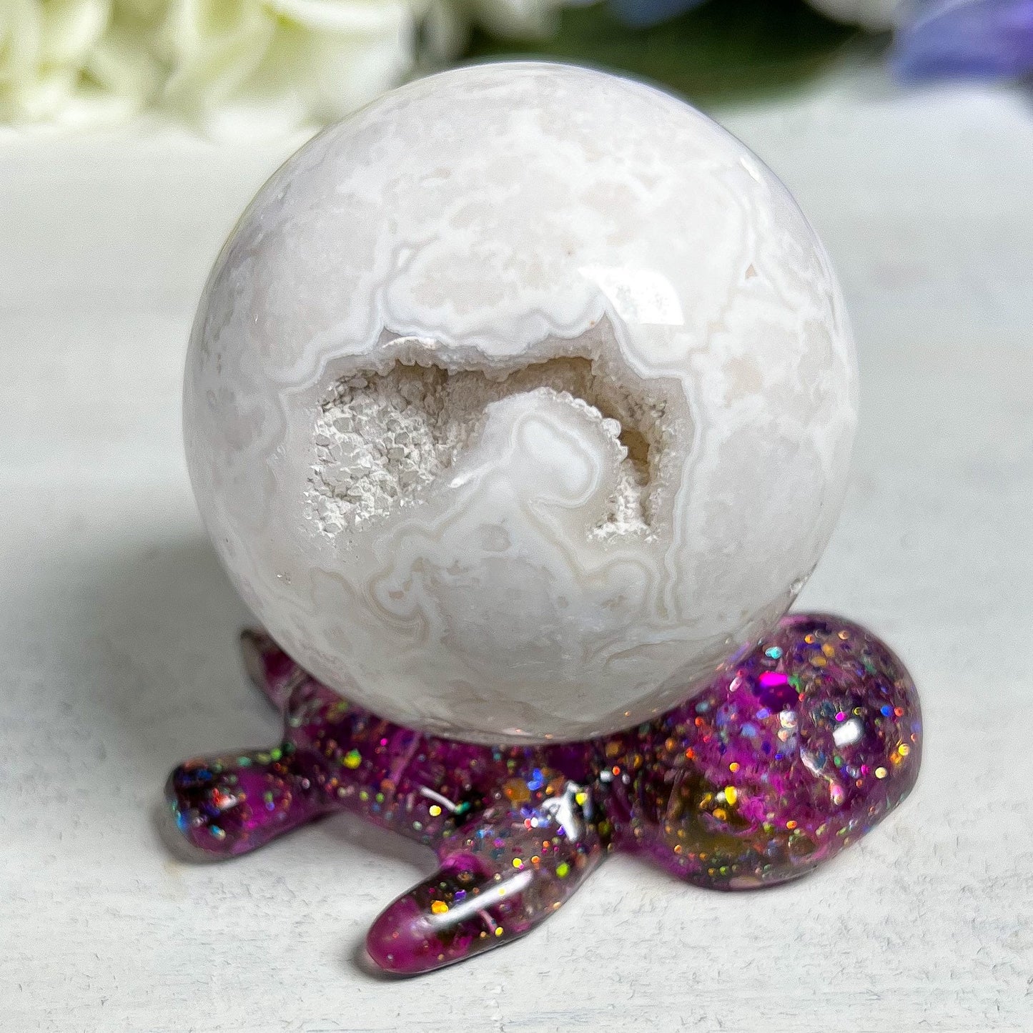 Resin Sea Turtle Sphere Stand