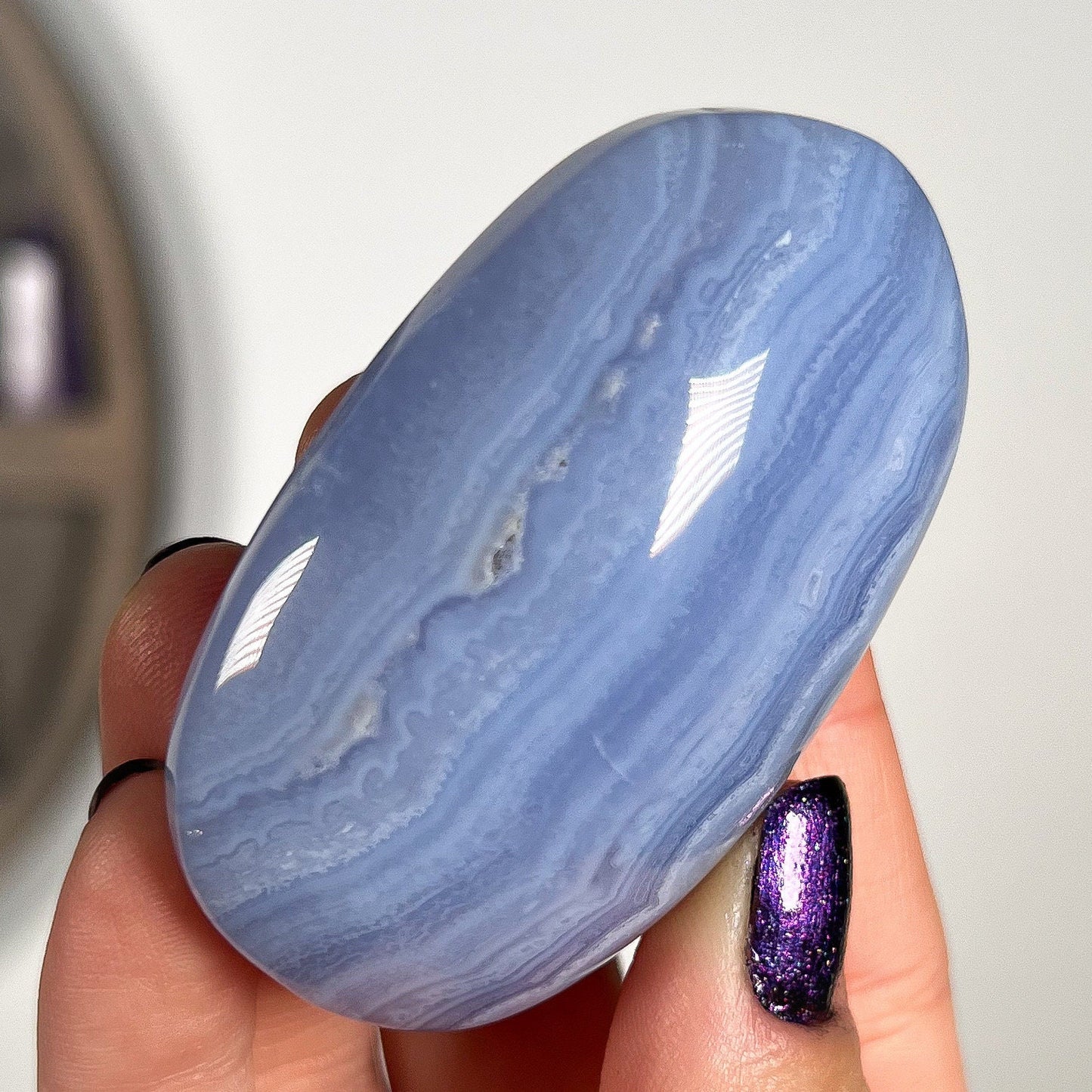 Blue Lace Agate Palm Stone