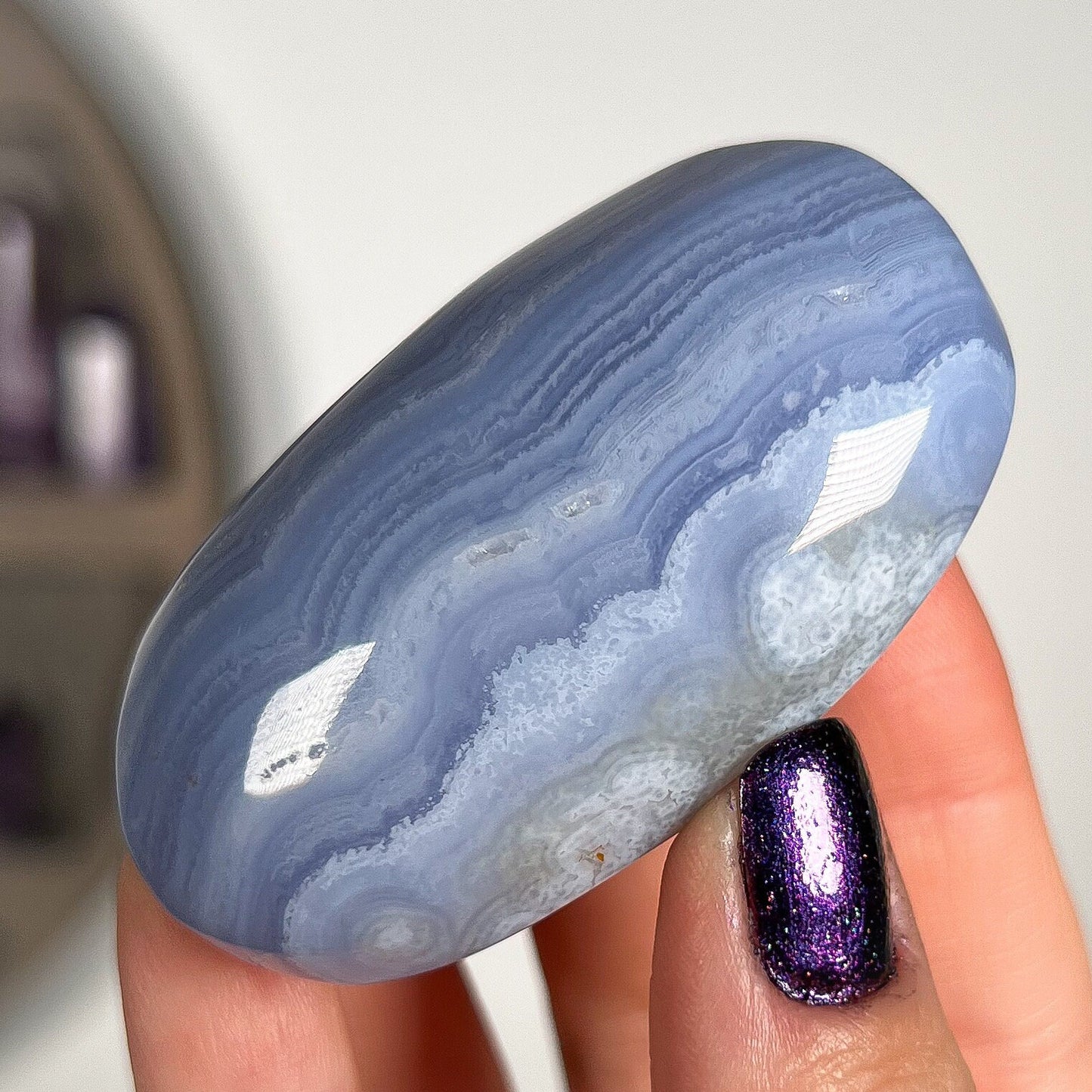 Blue Lace Agate Palm Stone