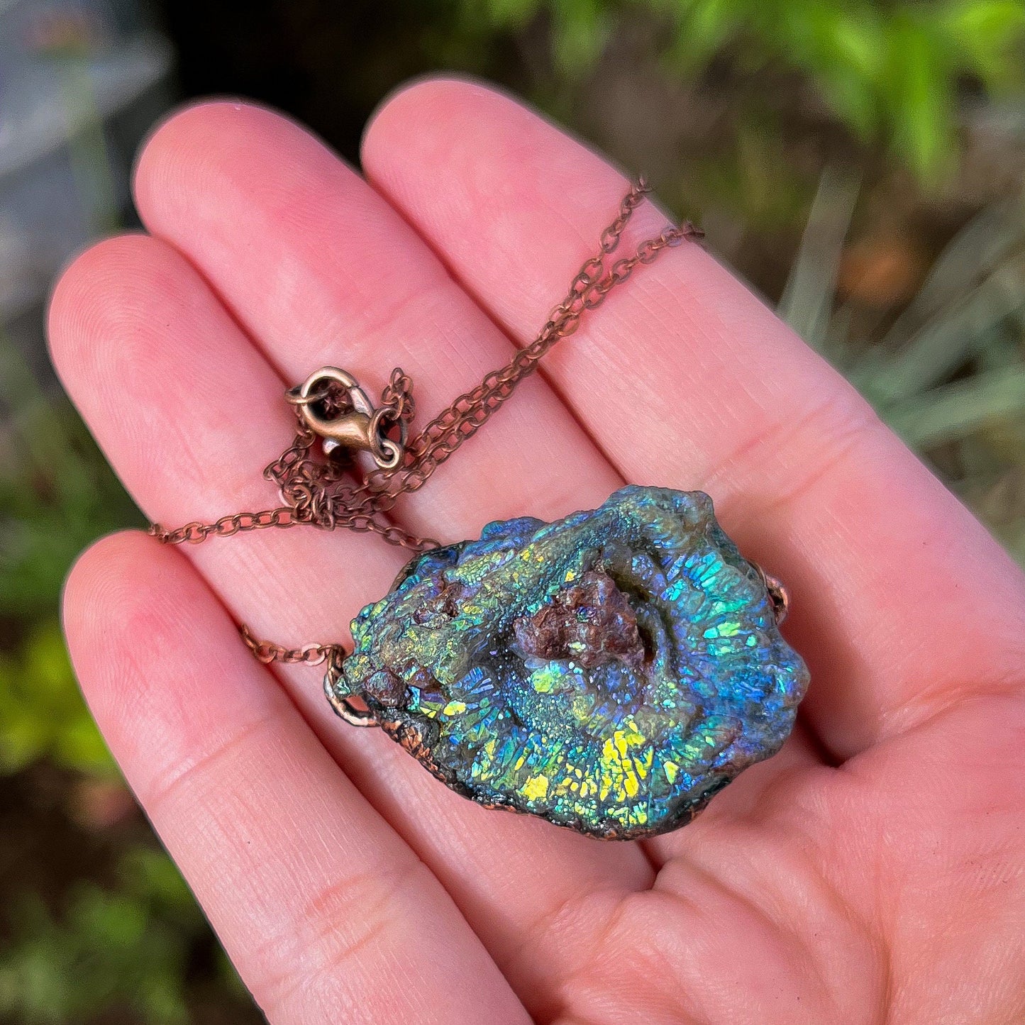 Rainbow Aura Chalcedony Necklace
