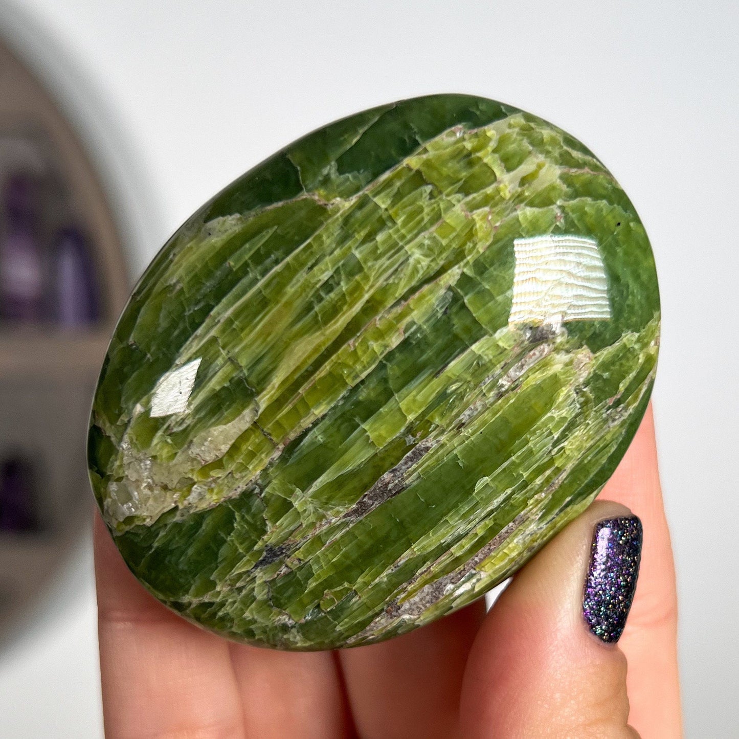 Green Tremolite Palm Stone