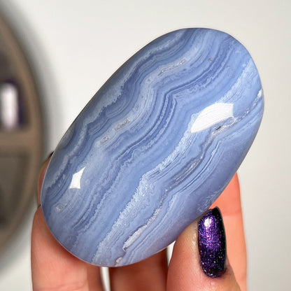 Blue Lace Agate Palm Stone