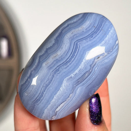 Blue Lace Agate Palm Stone