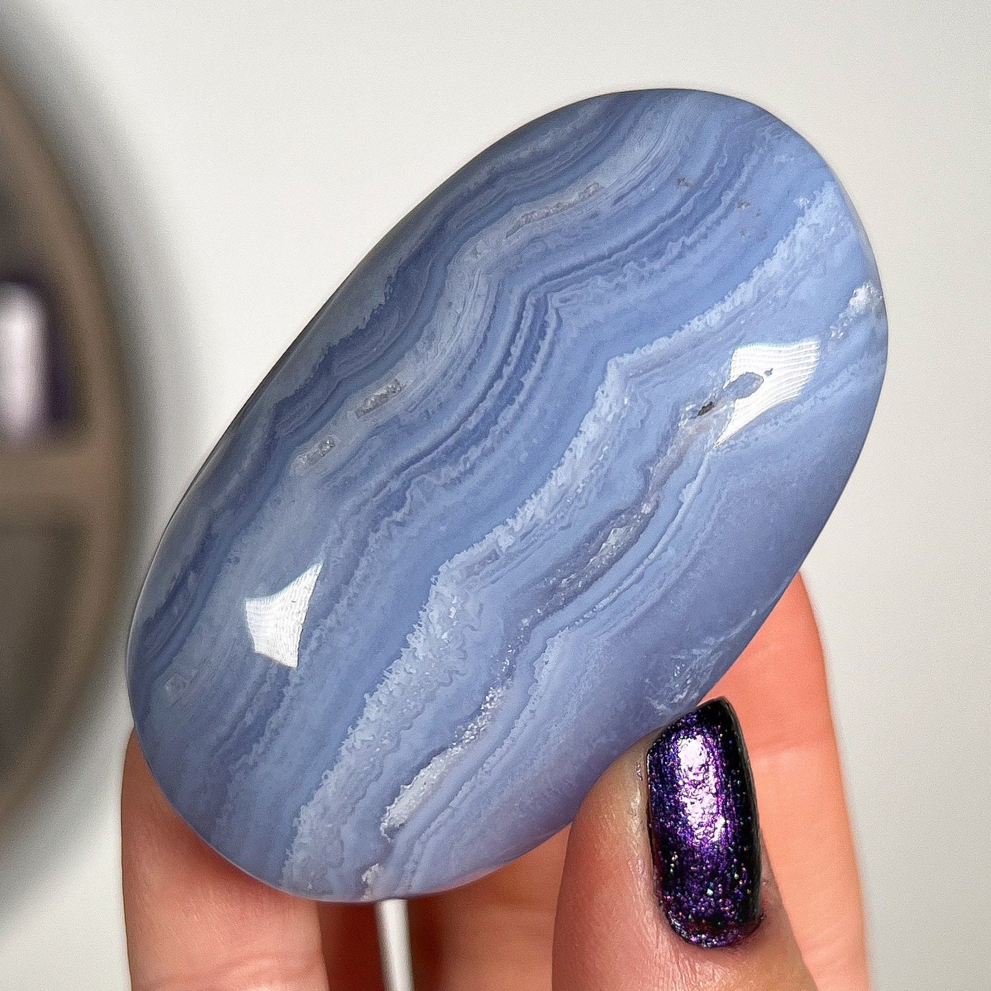 Blue Lace Agate Palm Stone