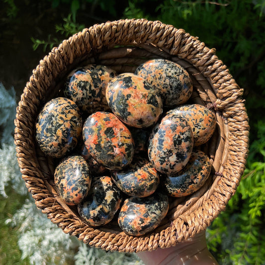 Black Tourmaline Orange Orthoclase Palm Stones