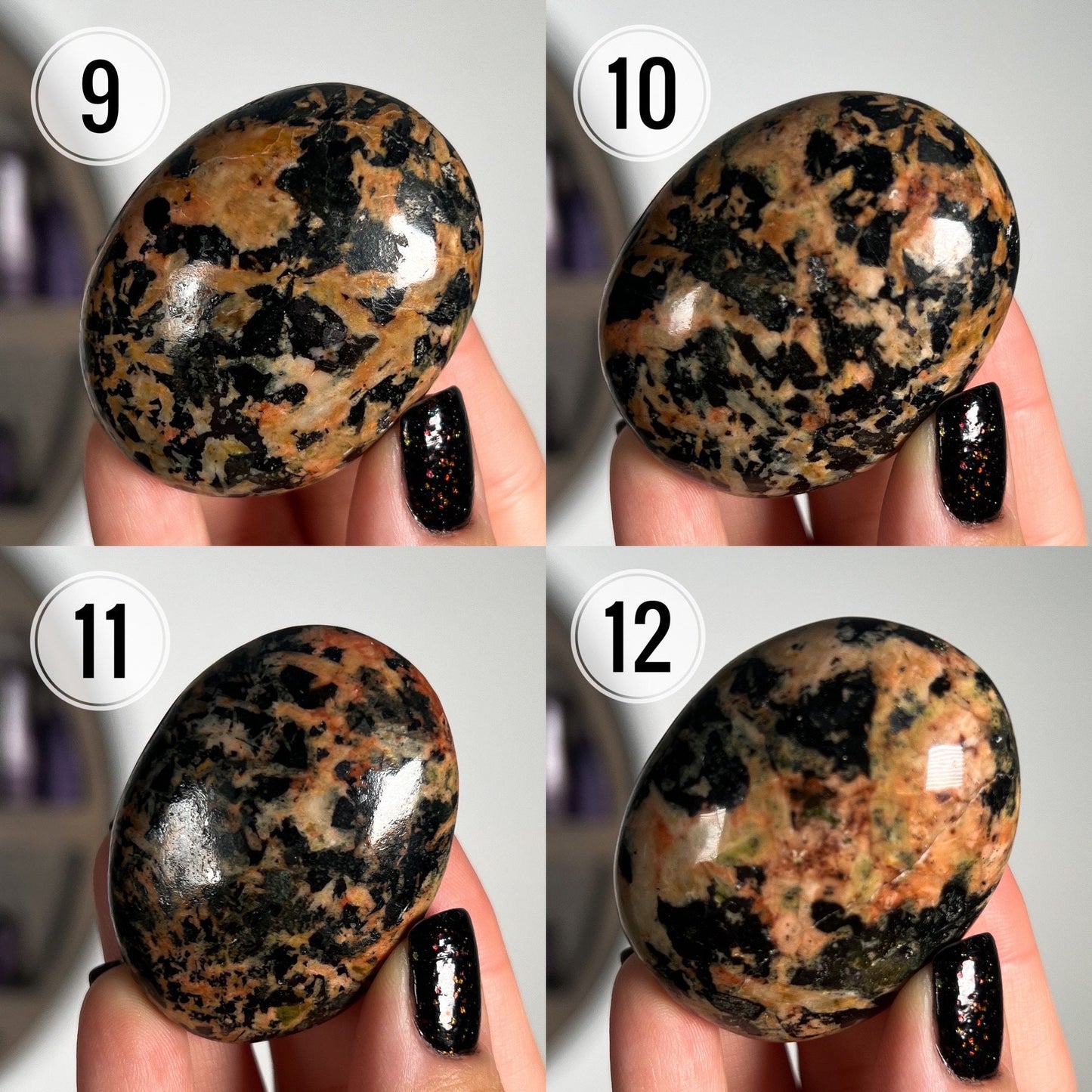 Black Tourmaline Orange Orthoclase Palm Stones