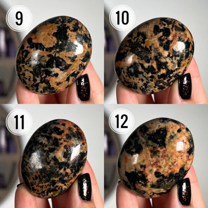 Black Tourmaline Orange Orthoclase Palm Stones