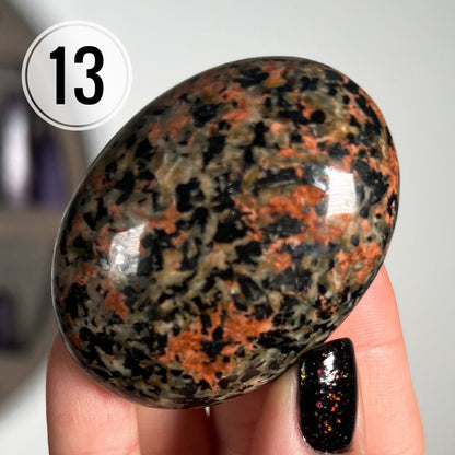Black Tourmaline Orange Orthoclase Palm Stones