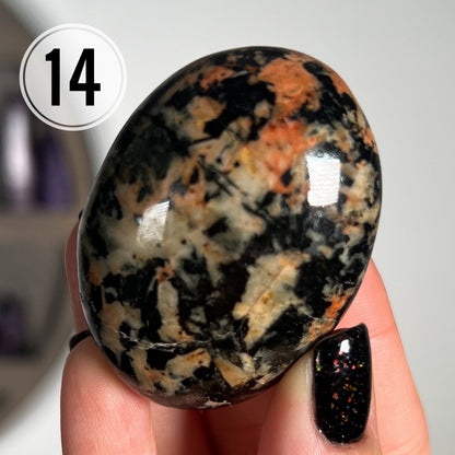 Black Tourmaline Orange Orthoclase Palm Stones