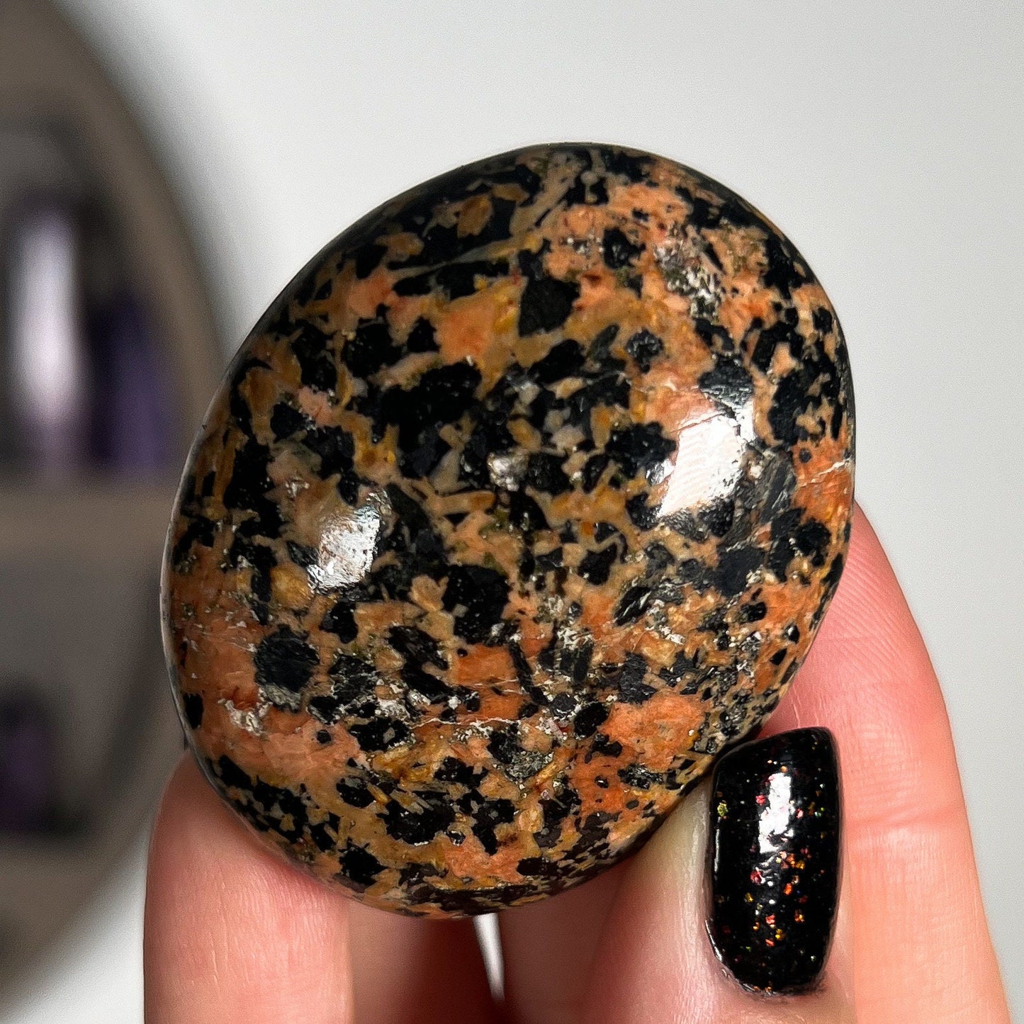 Black Tourmaline Orange Orthoclase Palm Stones