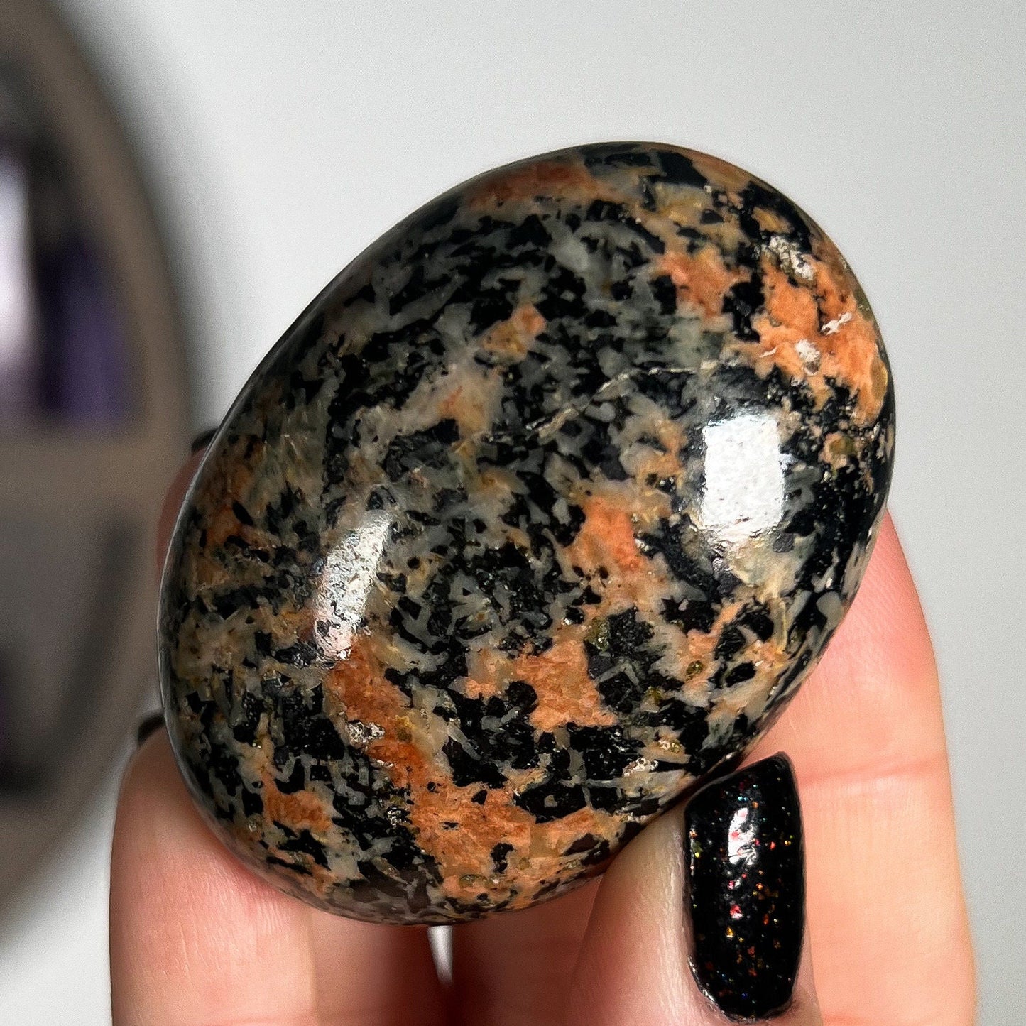 Black Tourmaline Orange Orthoclase Palm Stones