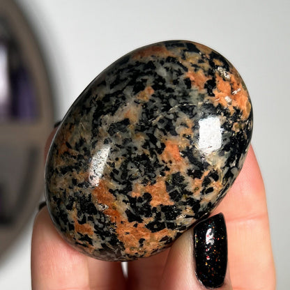 Black Tourmaline Orange Orthoclase Palm Stones