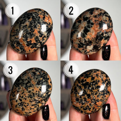 Black Tourmaline Orange Orthoclase Palm Stones