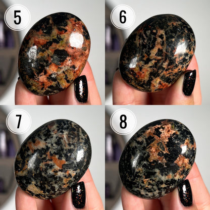 Black Tourmaline Orange Orthoclase Palm Stones