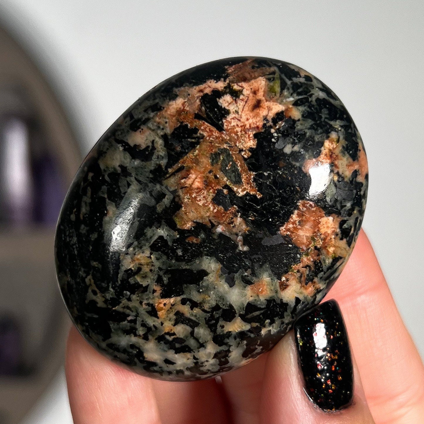 Black Tourmaline Orange Orthoclase Palm Stones