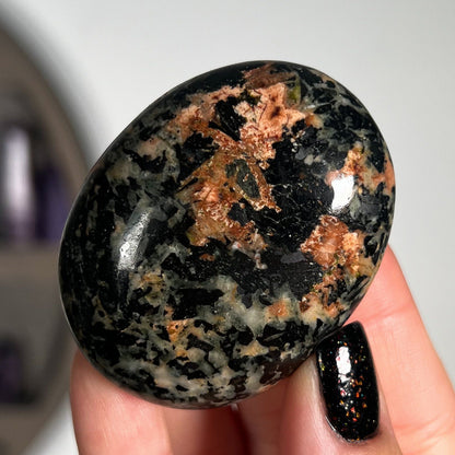 Black Tourmaline Orange Orthoclase Palm Stones